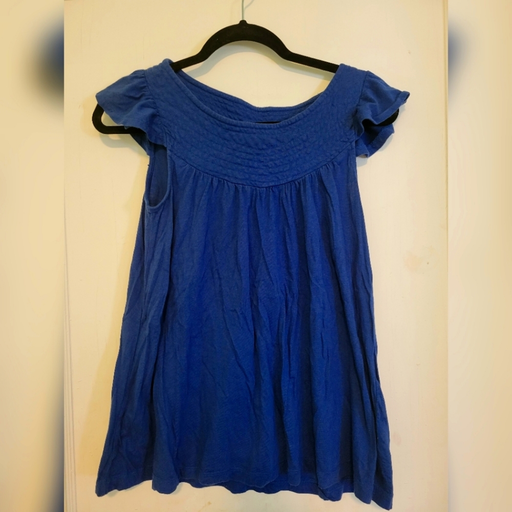 SO Blue Knit Neckline, Petal Sleeve Blouse